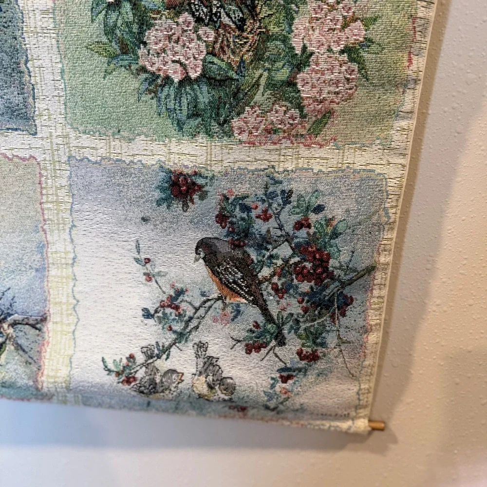 Lena Liu Woven Bird Tapestry Wall Hanging Large Vintage Nature Art Grandmacore